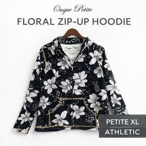 Onque Petite Floral Zip-Up Hoodie Jacket | PXL | Black White